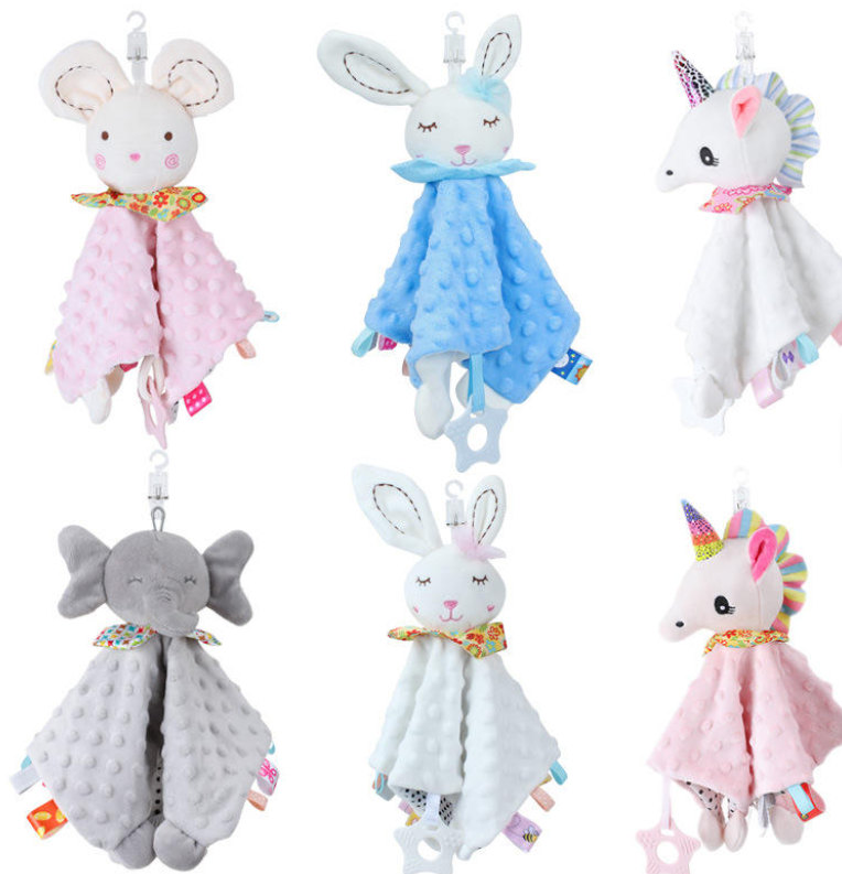 Neutral-Toned Unicorn & Elephant Plush Toys | Bunny-Shaped Comfort Blanket | Baby Stroller Blanket