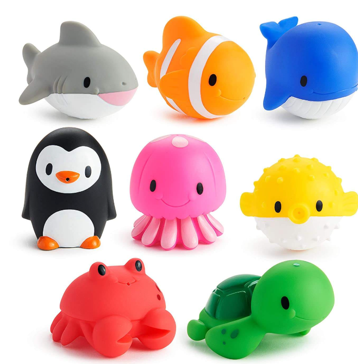 Deluxe Bath Gift Set: Colorful Soft Rubber Bath Toy Collection — Squeezable & Water-Squirting Cartoon Designs (Ducks & Dinosaurs)