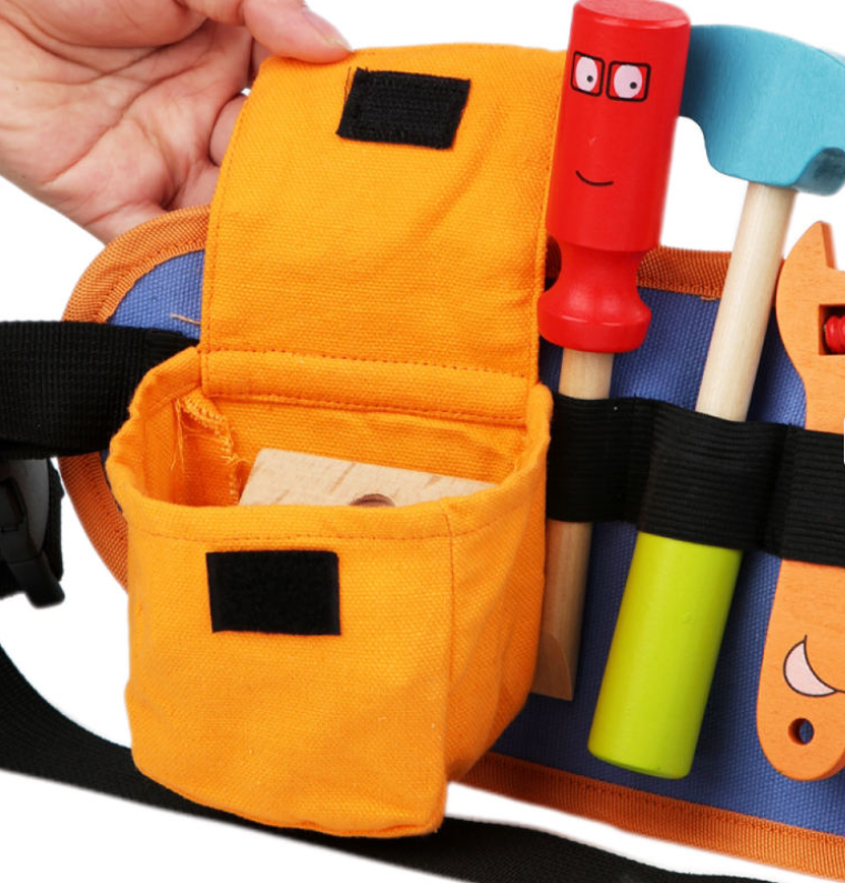 Educational Wooden Toy Repair Kit with Screws, Nuts, and Tool Belt — Hands-on Role-Playing Toy for Boys and Girls