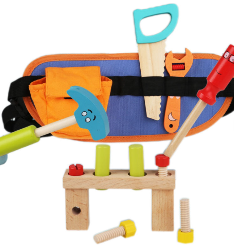 Educational Wooden Toy Repair Kit with Screws, Nuts, and Tool Belt — Hands-on Role-Playing Toy for Boys and Girls