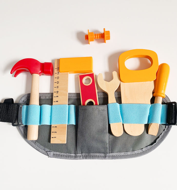 Educational Wooden Toy Repair Kit with Screws, Nuts, and Tool Belt — Hands-on Role-Playing Toy for Boys and Girls